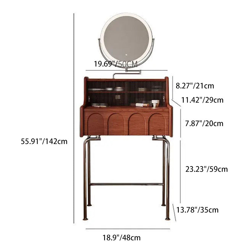 Traditional Vintage Rectangle Wood Glass Mirror Makeup Vanity 1-Drawer For Bedroom