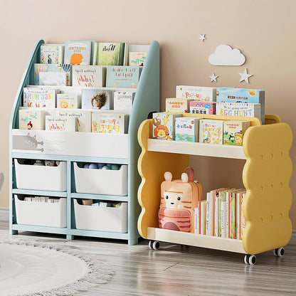Contemporary Creative Cartoon Kids Cheese Cookies Square Rectangle PP Bookshelves 2-Tier For Home Office