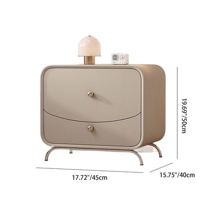 Modern Minimalist Cream Rectangle Square Wood Veneer Hardware Nightstand 2-Drawer For Bedroom