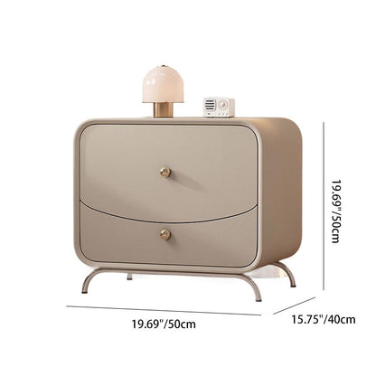 Modern Minimalist Cream Rectangle Square Wood Veneer Hardware Nightstand 2-Drawer For Bedroom