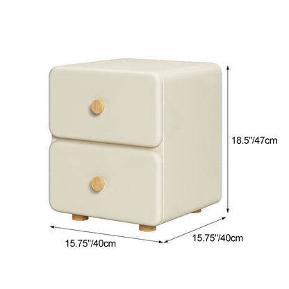 Modern Minimalist Cream Rectangle Square Organic Leather Wood Nightstand 2-Drawer For Bedroom
