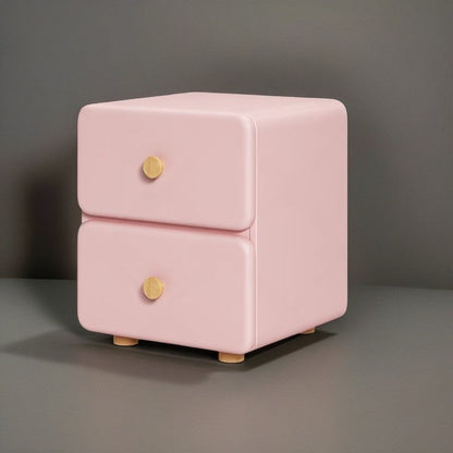 Modern Minimalist Cream Rectangle Square Organic Leather Wood Nightstand 2-Drawer For Bedroom