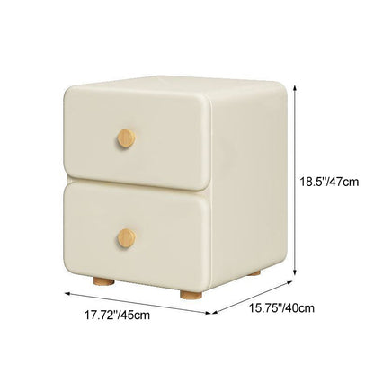 Modern Minimalist Cream Rectangle Square Organic Leather Wood Nightstand 2-Drawer For Bedroom