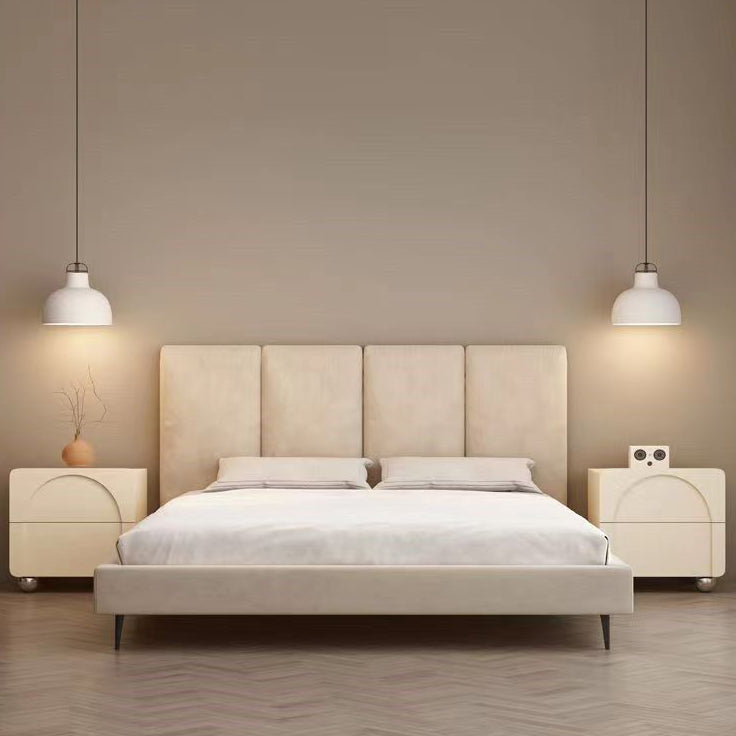 Modern Minimalist Square Wood Microfiber Leather Stainless Steel Nightstand 2-Drawer For Bedroom