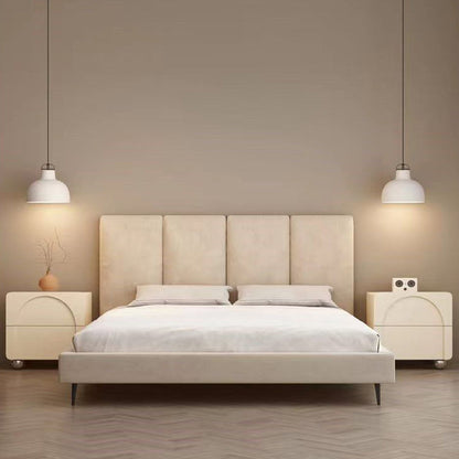 Modern Minimalist Square Wood Microfiber Leather Stainless Steel Nightstand 2-Drawer For Bedroom