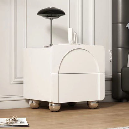 Modern Minimalist Square Wood Microfiber Leather Stainless Steel Nightstand 2-Drawer For Bedroom