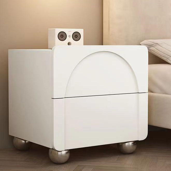 Modern Minimalist Square Wood Microfiber Leather Stainless Steel Nightstand 2-Drawer For Bedroom