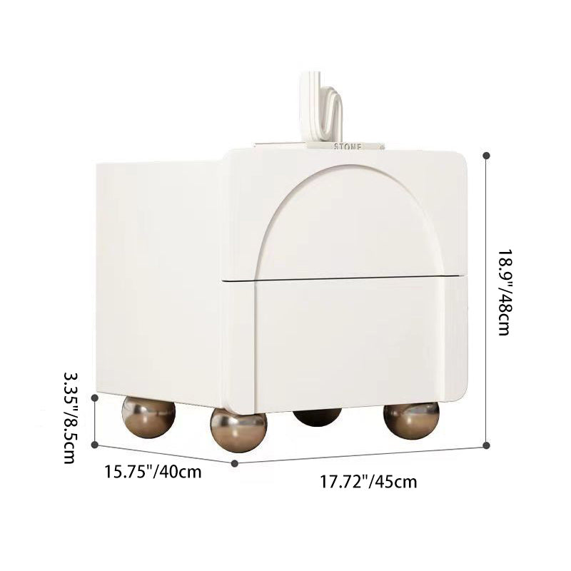 Modern Minimalist Square Wood Microfiber Leather Stainless Steel Nightstand 2-Drawer For Bedroom