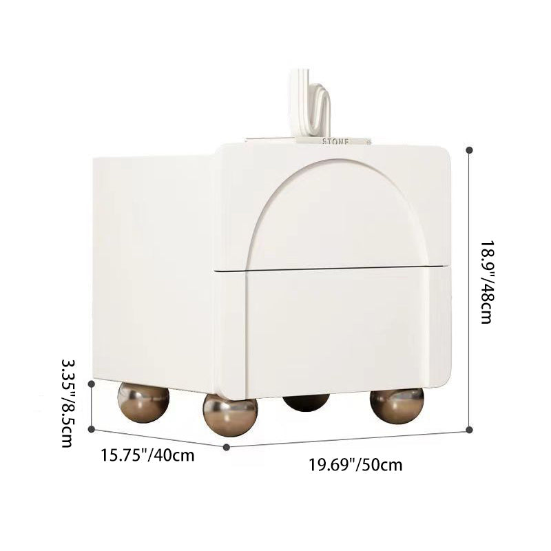 Modern Minimalist Square Wood Microfiber Leather Stainless Steel Nightstand 2-Drawer For Bedroom