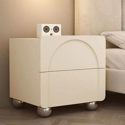 Modern Minimalist Square Wood Microfiber Leather Stainless Steel Nightstand 2-Drawer For Bedroom