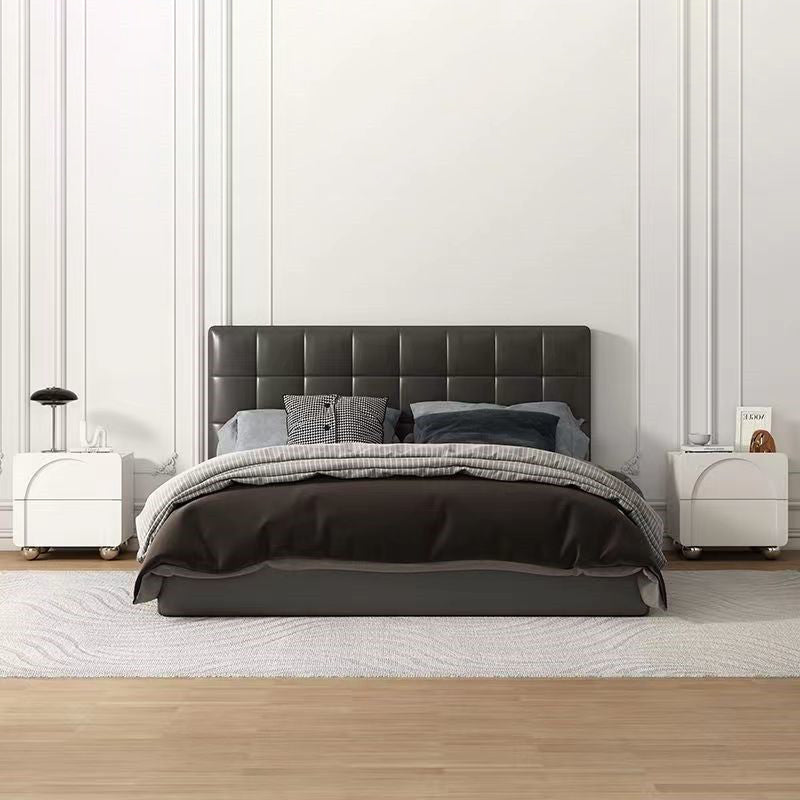 Modern Minimalist Square Wood Microfiber Leather Stainless Steel Nightstand 2-Drawer For Bedroom