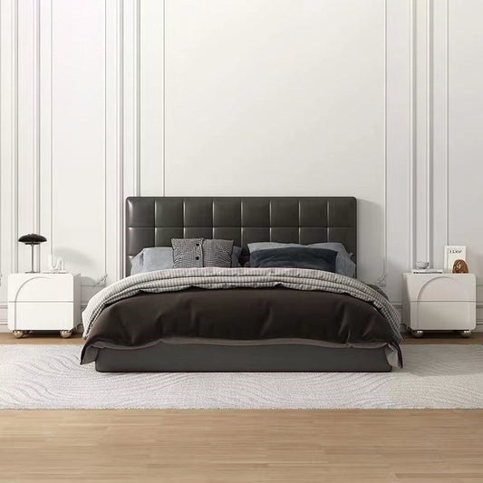 Modern Minimalist Square Wood Microfiber Leather Stainless Steel Nightstand 2-Drawer For Bedroom