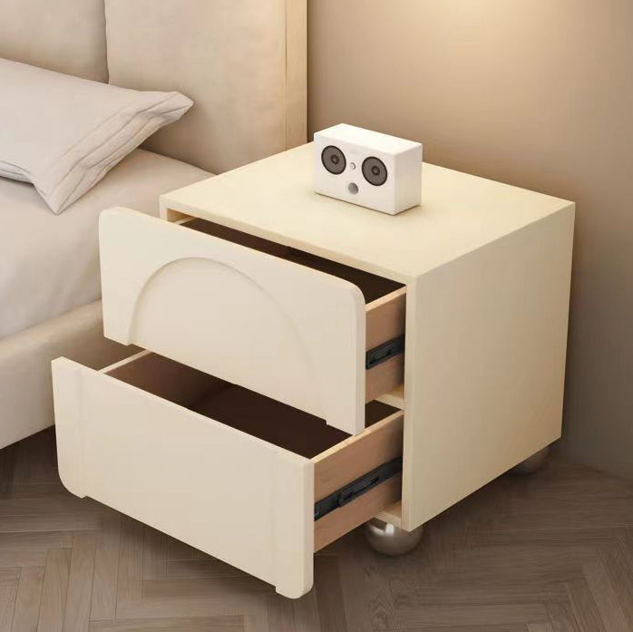 Modern Minimalist Square Wood Microfiber Leather Stainless Steel Nightstand 2-Drawer For Bedroom