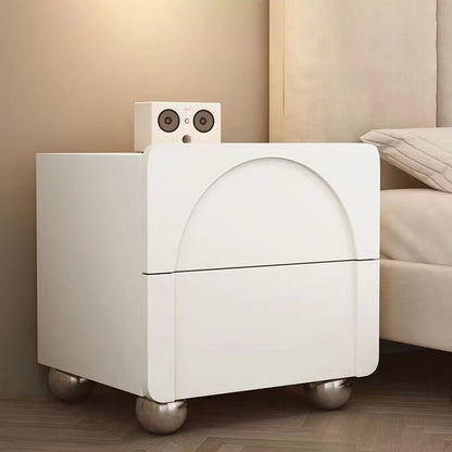 Modern Minimalist Square Wood Microfiber Leather Stainless Steel Nightstand 2-Drawer For Bedroom