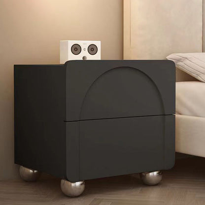Modern Minimalist Square Wood Microfiber Leather Stainless Steel Nightstand 2-Drawer For Bedroom