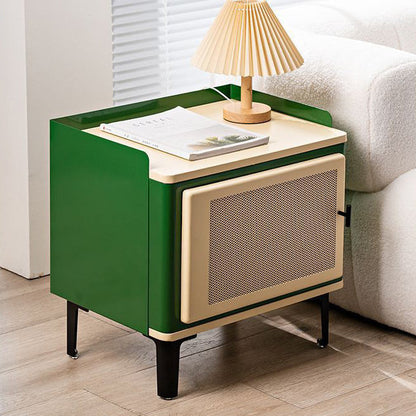 Contemporary Scandinavian Rectangular Square Wood Panel Nightstand 1-Cabinet For Bedroom