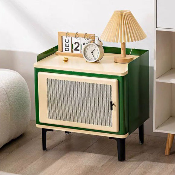 Contemporary Scandinavian Rectangular Square Wood Panel Nightstand 1-Cabinet For Bedroom