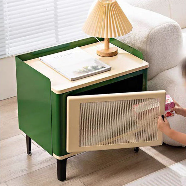 Contemporary Scandinavian Rectangular Square Wood Panel Nightstand 1-Cabinet For Bedroom