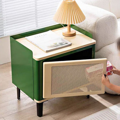 Contemporary Scandinavian Rectangular Square Wood Panel Nightstand 1-Cabinet For Bedroom