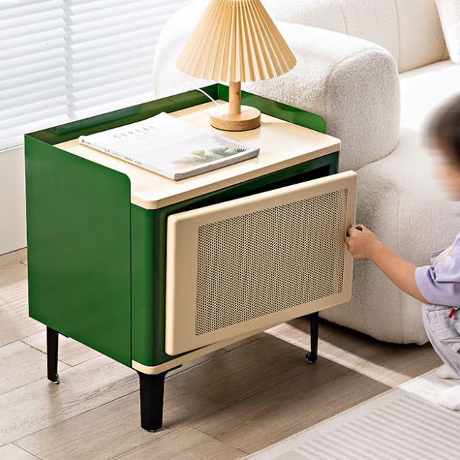 Contemporary Scandinavian Rectangular Square Wood Panel Nightstand 1-Cabinet For Bedroom