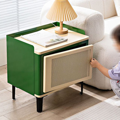 Contemporary Scandinavian Rectangular Square Wood Panel Nightstand 1-Cabinet For Bedroom