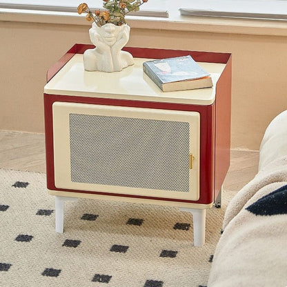 Contemporary Scandinavian Rectangular Square Wood Panel Nightstand 1-Cabinet For Bedroom