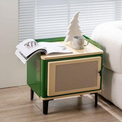 Contemporary Scandinavian Rectangular Square Wood Panel Nightstand 1-Cabinet For Bedroom