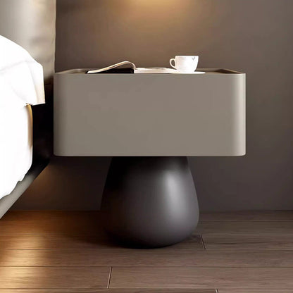 Modern Minimalist Rectangular Cone Wood Microfiber Leather Nightstand 1-Drawer For Bedroom