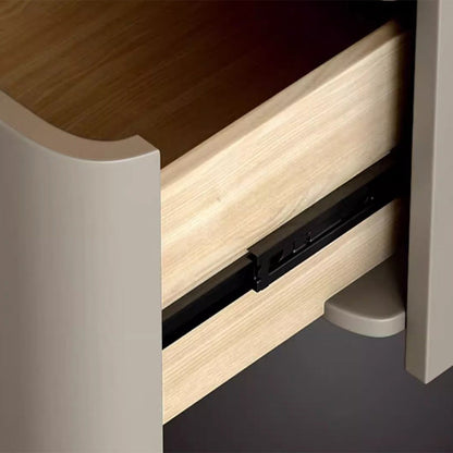 Modern Minimalist Rectangular Cone Wood Microfiber Leather Nightstand 1-Drawer For Bedroom