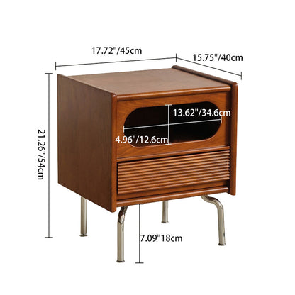 Traditional Vintage Square Pine Stainless Steel Nightstand 1-Drawer For Bedroom