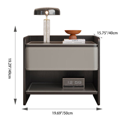 Contemporary Scandinavian Square Wood Artificial Leather Nightstand 1-Drawer For Bedroom