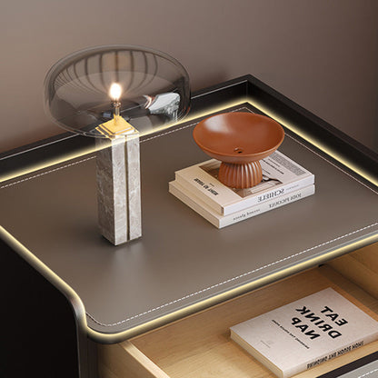 Contemporary Scandinavian Square Wood Artificial Leather Nightstand 1-Drawer For Bedroom