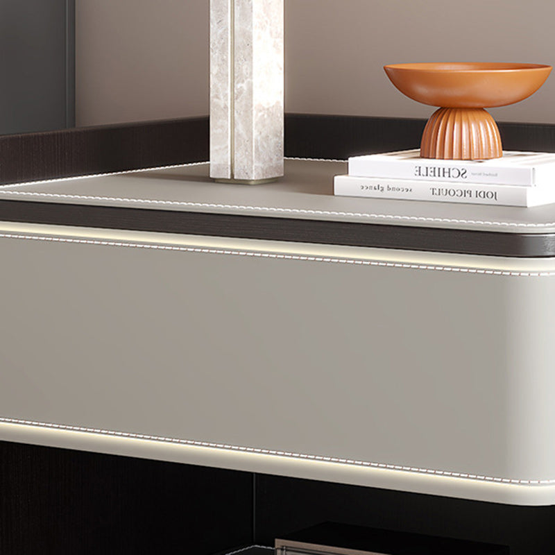 Contemporary Scandinavian Square Wood Artificial Leather Nightstand 1-Drawer For Bedroom