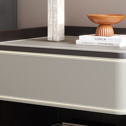 Contemporary Scandinavian Square Wood Artificial Leather Nightstand 1-Drawer For Bedroom