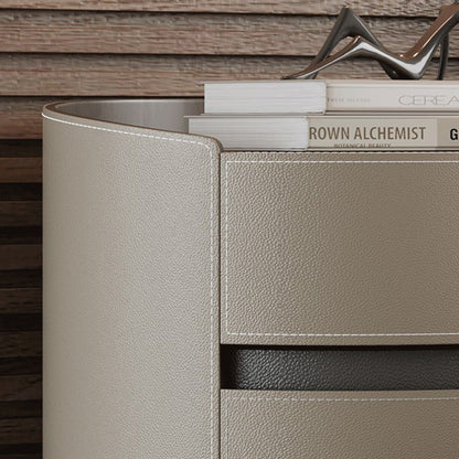 Modern Minimalist Round Cylinder Wood Saddle Leather Nightstand 2-Drawer For Bedroom