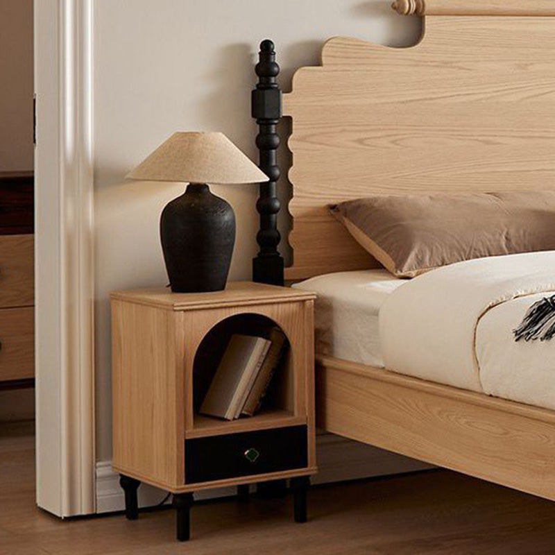 Traditional Vintage Rectangular Tabletop Solid Wood Nightstand 1-Drawer For Bedroom