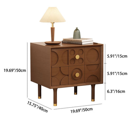 Traditional Vintage Rectangular Tabletop Solid Wood Stainless Steel Nightstand 2-Drawer For Bedroom