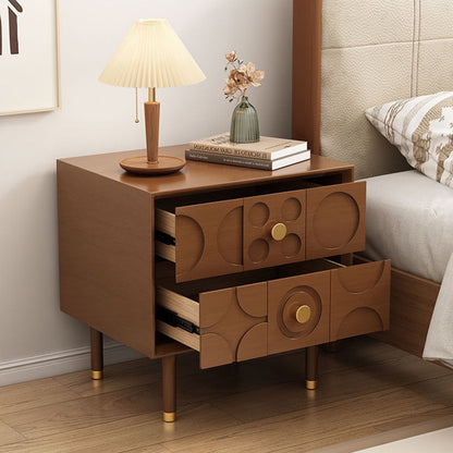 Traditional Vintage Rectangular Tabletop Solid Wood Stainless Steel Nightstand 2-Drawer For Bedroom