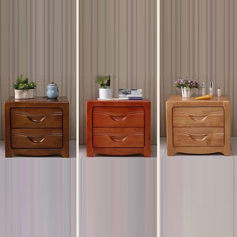 Modern Minimalist Square Solid Wood Slab Nightstand 2-Drawer For Bedroom