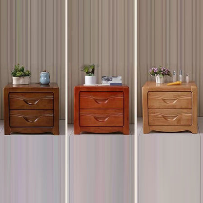 Modern Minimalist Square Solid Wood Slab Nightstand 2-Drawer For Bedroom