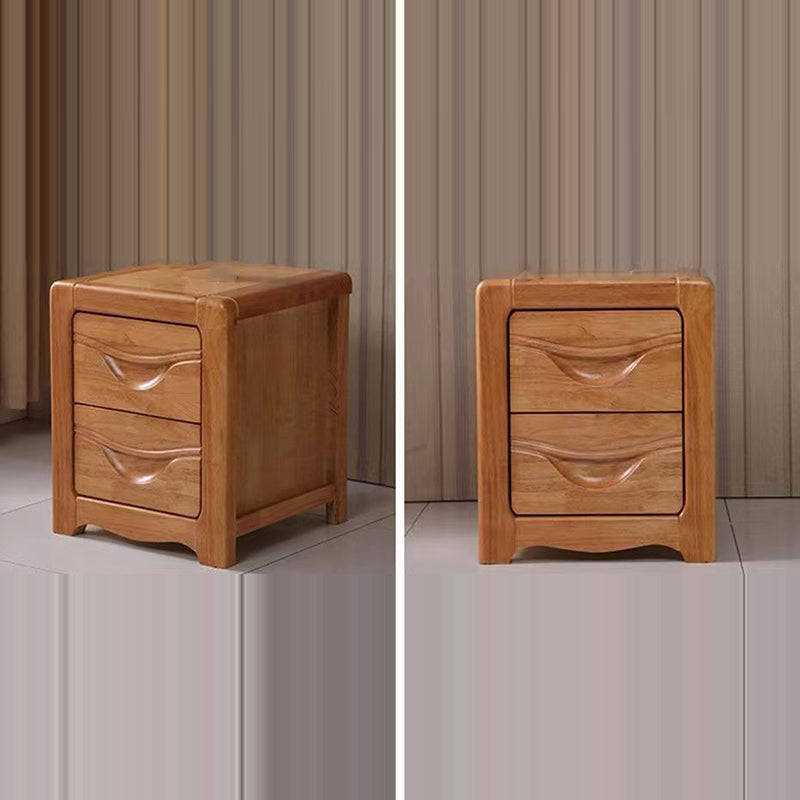 Modern Minimalist Square Solid Wood Slab Nightstand 2-Drawer For Bedroom