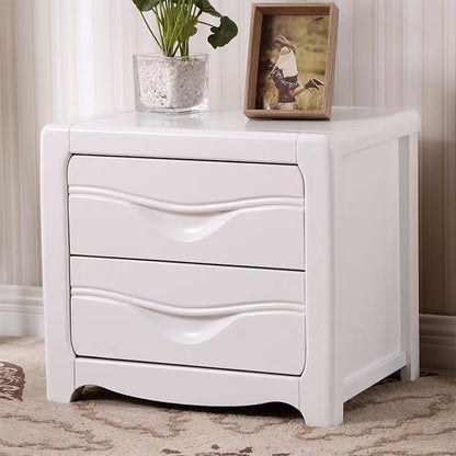 Modern Minimalist Square Solid Wood Slab Nightstand 2-Drawer For Bedroom