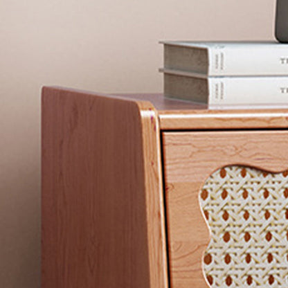 Traditional Vintage Square Rubberwood Rattan Nightstand 1-Drawer For Bedroom