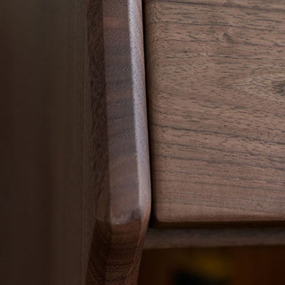 Traditional Vintage Square Tabletop Black Walnut Glass Nightstand 1-Drawer For Bedroom