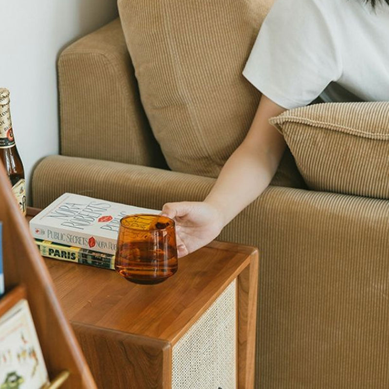 Traditional Vintage Rectangular Solid Wood Rattan Nightstand 2-Drawer For Bedroom