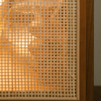 Traditional Vintage Rectangular Solid Wood Rattan Nightstand 2-Drawer For Bedroom