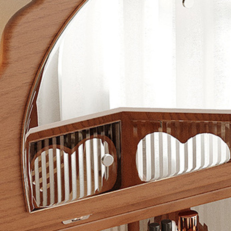 Traditional Vintage Flower Round Solid Wood Glass Makeup Vanity 1-Storage For Bedroom