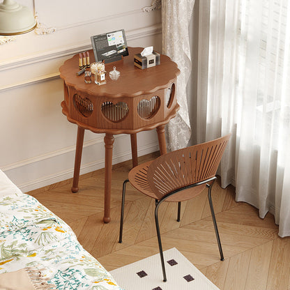 Traditional Vintage Flower Round Solid Wood Glass Makeup Vanity 1-Storage For Bedroom