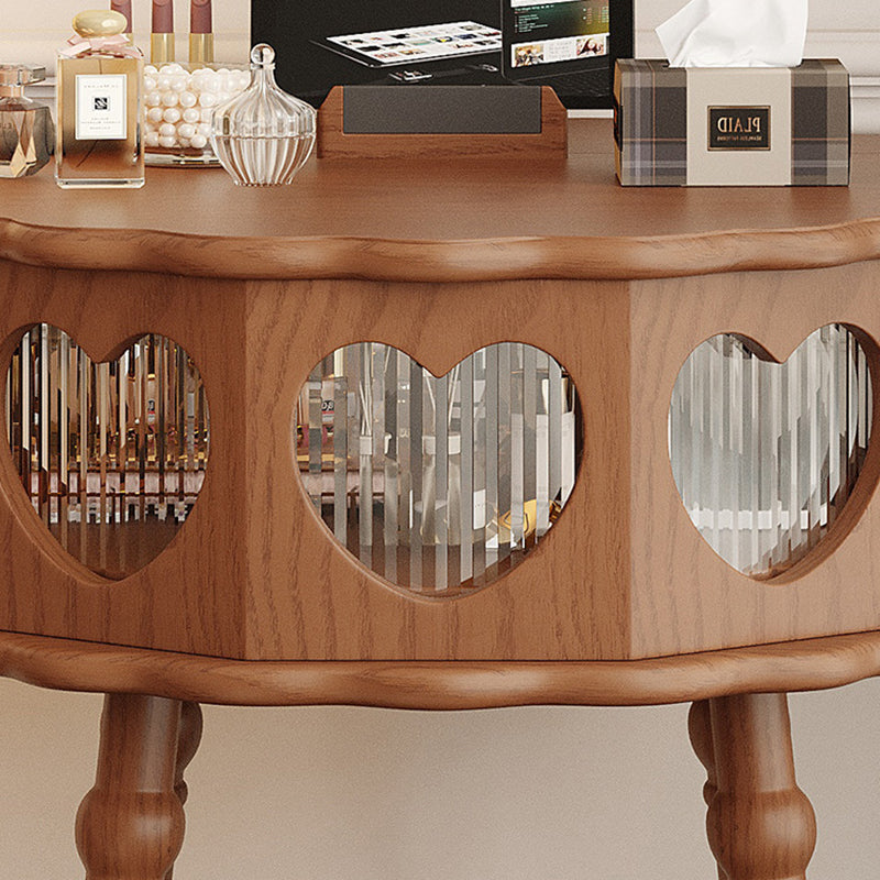 Traditional Vintage Flower Round Solid Wood Glass Makeup Vanity 1-Storage For Bedroom