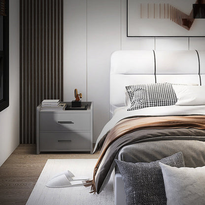 Modern Minimalist Rectangular Solid Wood High Density Panel Nightstand 2-Drawer For Bedroom